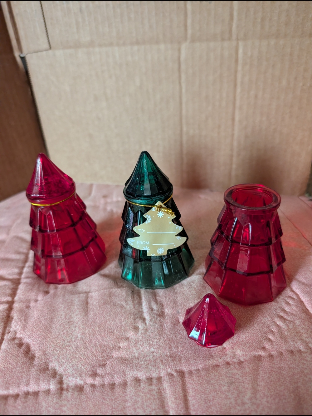 Glass Christmas Tree Decorative Jar - Green and Red - Picture 3 of 4